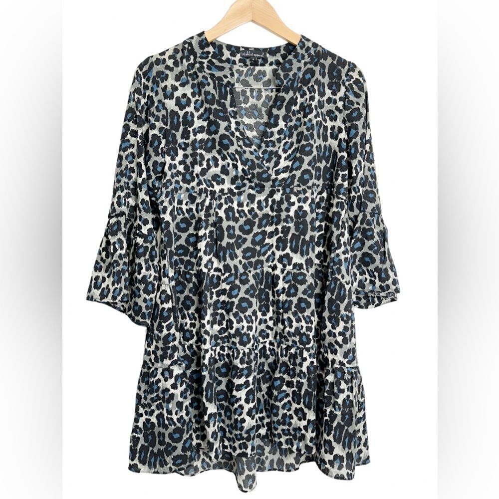 Wishlist Apparel Dress Womens Leopard Print Tiered Mini Gray/Blue/Black Size Sma